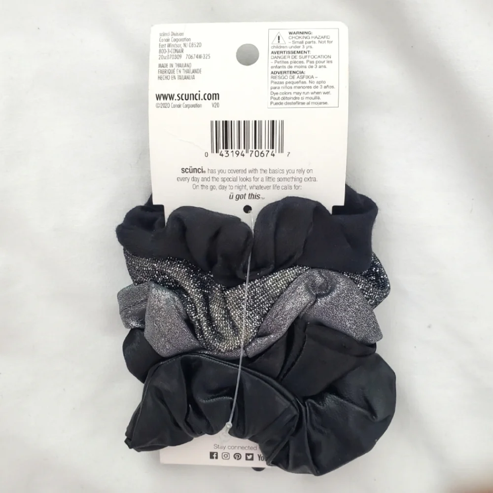 NEW Wild Primrose 5 Piece Scrunchie Set Black Silver‎ Grey